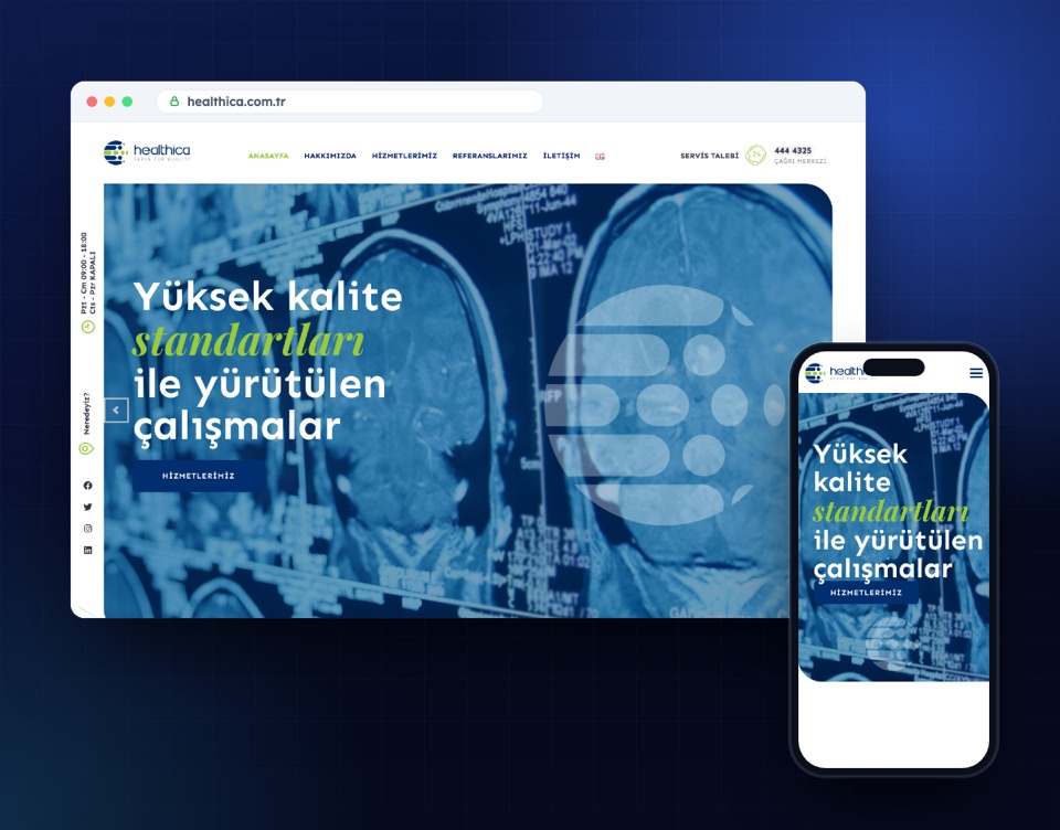 healthica.com.tr web sitesinin masaüstü ve mobil görünümü
