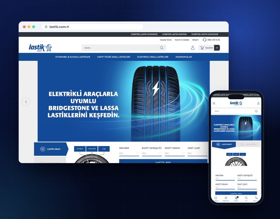 lastik.com.tr / Brisa web sitesinin masaüstü ve mobil görünümü