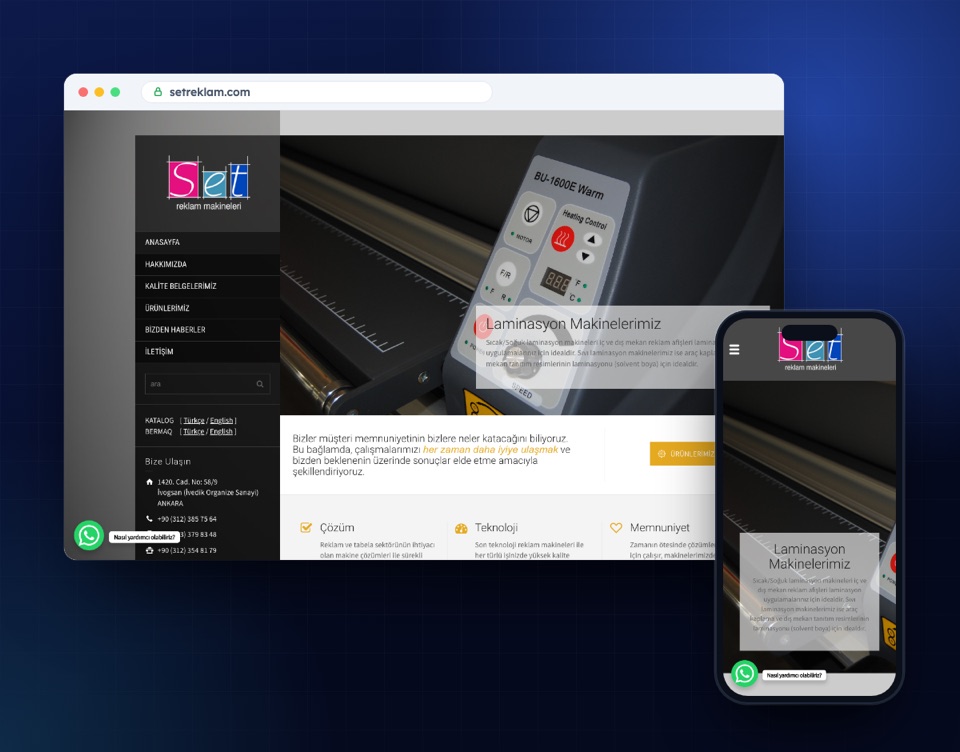 setreklam.com web sitesinin masaüstü ve mobil görünümü