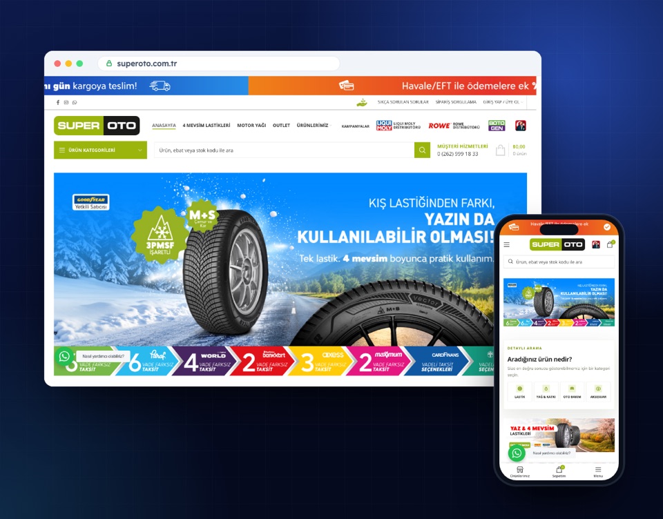 superoto.com.tr web sitesinin masaüstü ve mobil görünümü