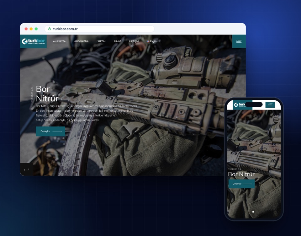 turkbor.com.tr web sitesinin masaüstü ve mobil görünümü